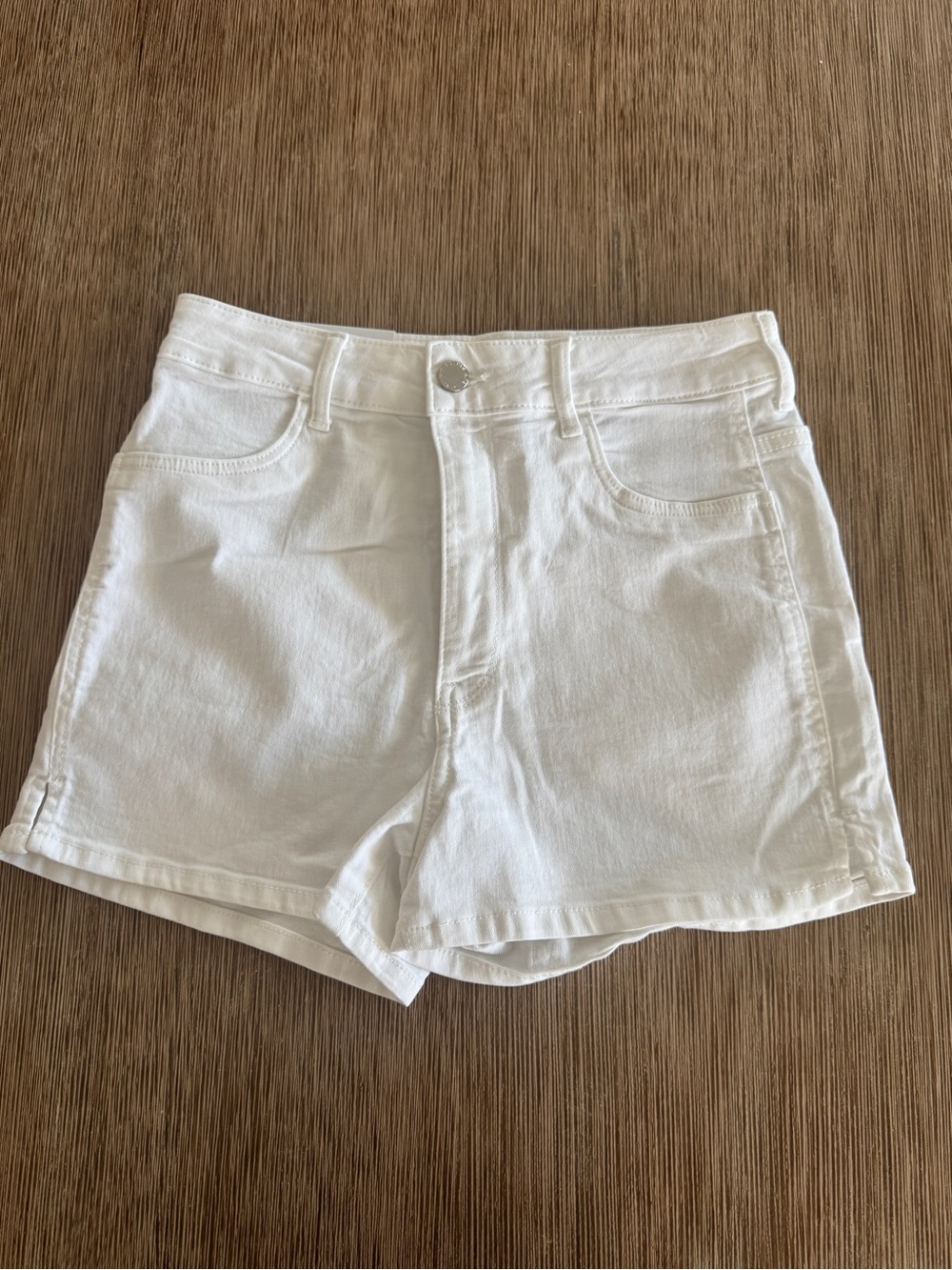 H&M White High-Waist Denim Shorts